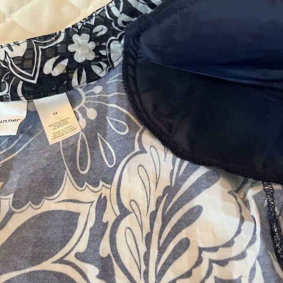 Alfred Dunner Blazer Button Down Clear Vinyl Sequins Pockets Navy White Size 14 - Picture 8 of 15